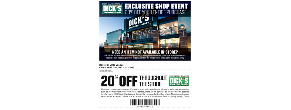 20% off at Dicks